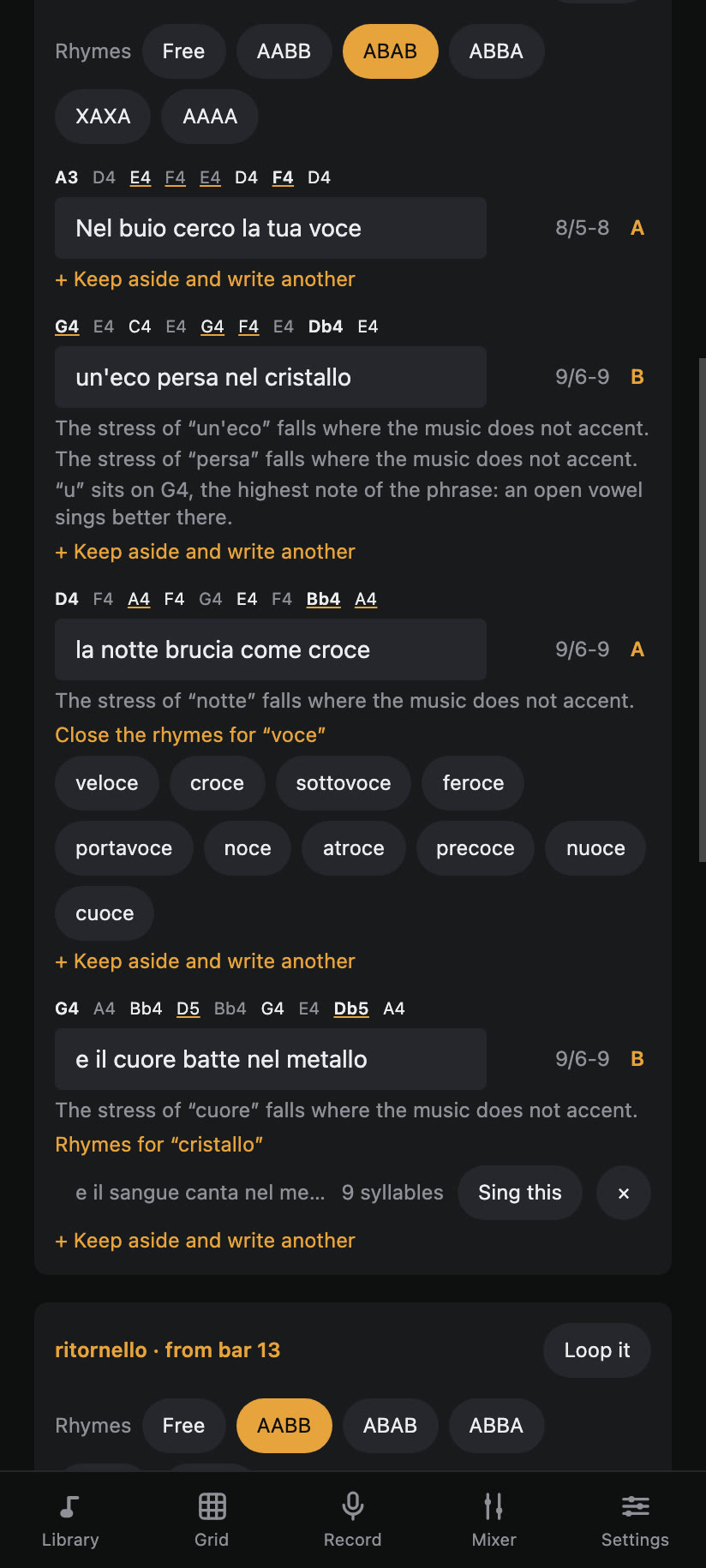 Lyrics and rhymes