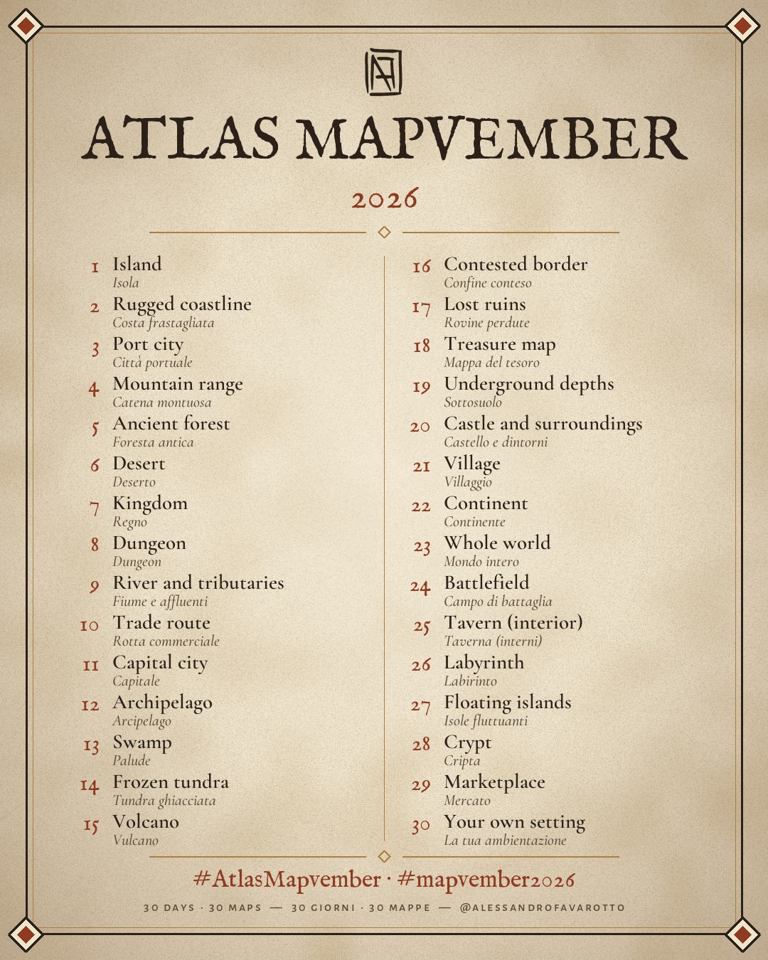 La lista di Atlas Mapvember 2026: trenta temi, uno per ogni giorno di novembre